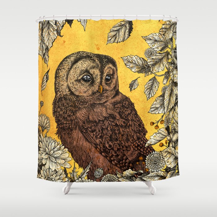 Tawny Owl Yellow Shower Curtain