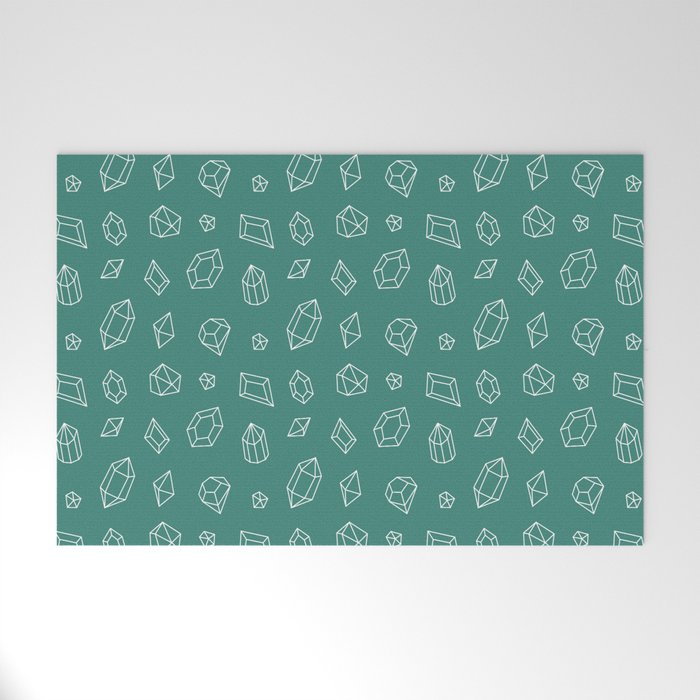 Green Blue and White Gems Pattern Welcome Mat