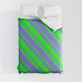 [ Thumbnail: Lime and Medium Slate Blue Colored Lined Pattern Comforter ]