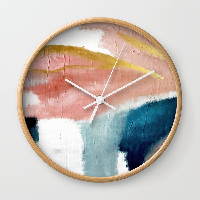 Exhale: a pretty, minimal, acrylic piece in pinks, blues, and gold Wall Clock