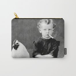 Smoking Boy with Chicken black and white photograph - photography - photographs Carry-All Pouch