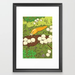 Banana Slug & Mushrooms Framed Art Print