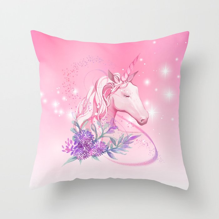 Unicorn in Pink Throw Pillow