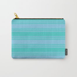 [ Thumbnail: Sky Blue & Turquoise Colored Lines Pattern Carry-All Pouch ]
