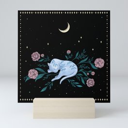 Cat Dreaming of the Moon Mini Art Print