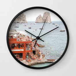 Capri Island Summer Photo | Bagni di Maria Beach Club Art Print | Italy Landscape Travel Photography Wall Clock | Europe, Horizon, People, Beach, Blue, Holiday, Summer, Coastal, Rock, Ocean 