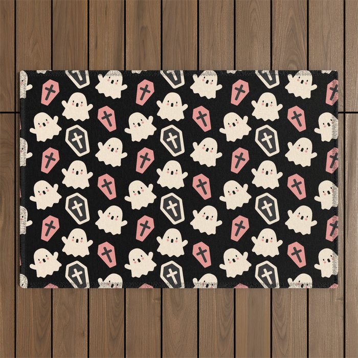 Cute Boo Ghost And Coffin Halloween Pattern Outdoor Rug
