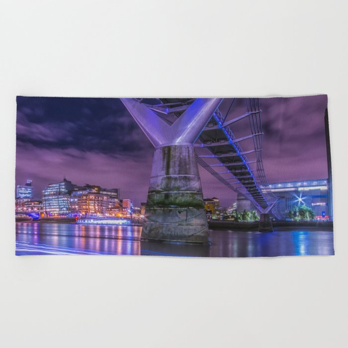 Great Britain Photography - Beautiful Bridge In London Surrounded By Lights Beach Towel