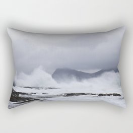 Waves in the Faroe Islands Rectangular Pillow | Dramatic, Landscape, Blue, Outdoor, Shoreline, Color, Digital, Coast, Photo, Fog 