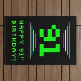 [ Thumbnail: 91st Birthday - Nerdy Geeky Pixelated 8-Bit Computing Graphics Inspired Look Outdoor Rug ]