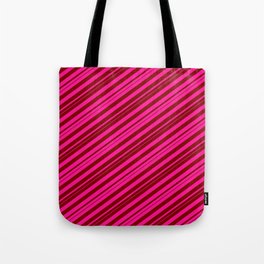 [ Thumbnail: Deep Pink and Maroon Colored Stripes/Lines Pattern Tote Bag ]
