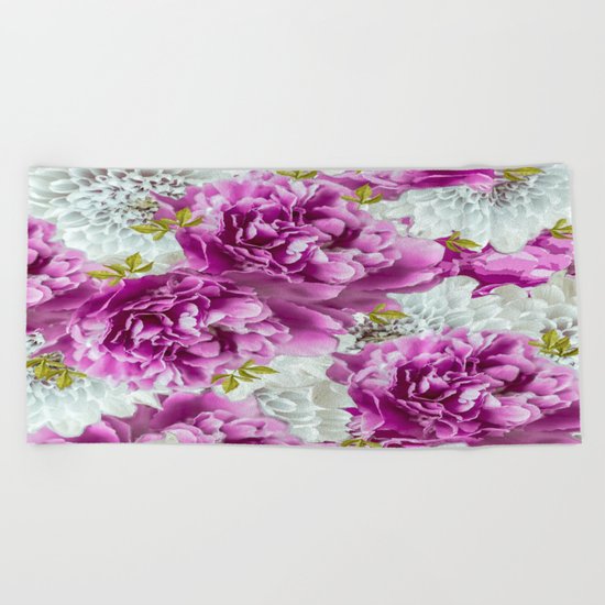 Summer bouquet of purple and white flowers - #Society6 #buyart Beach Towel