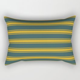 [ Thumbnail: Dark Slate Gray & Goldenrod Colored Pattern of Stripes Rectangular Pillow ]