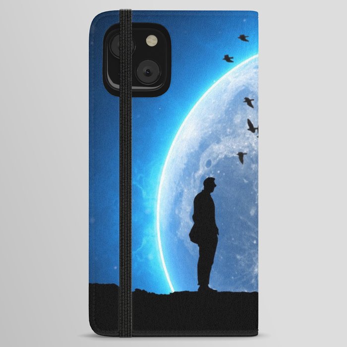 wolf howling at the moon, black wolf blue moon, galaxy wolf iPhone Wallet Case