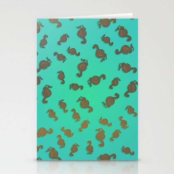 Copper Seahorses in an Aqua Sea Stationery Cards