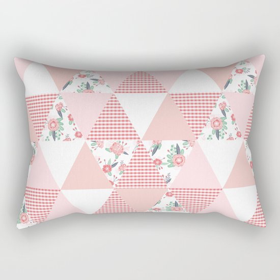Quilt quilter cheater quilt pattern florals pink and white minimal modern nursery art Rectangular Pillow