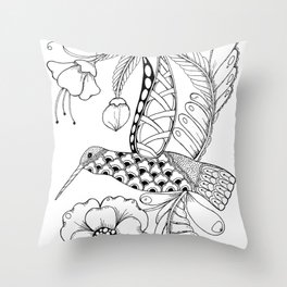 Beautiful Hummingbird With Flowers Throw Pillow | Drawing, Natureart, Hummingbirdart, Penandinkdrawing, Gardenart, Bird, Illustration 