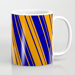 [ Thumbnail: Dark Orange and Dark Blue Colored Lines Pattern Coffee Mug ]