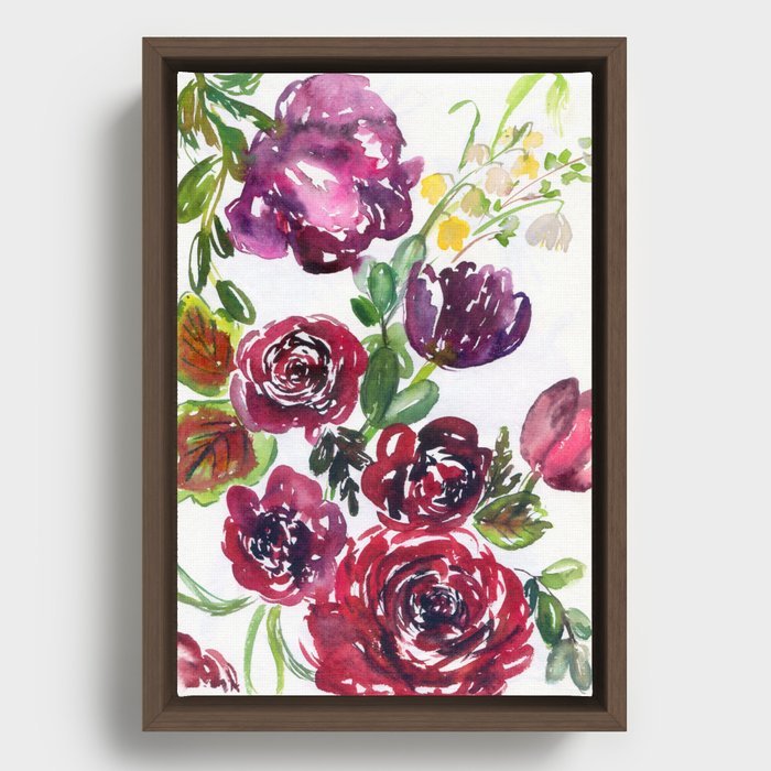 burgundy ranunculus pattern Framed Canvas