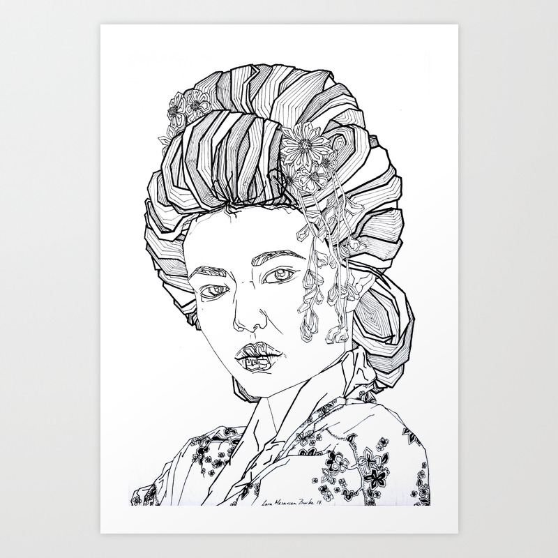 Geometric Black And White Drawing Japanese Geisha Floral Kimono Art Print By Laramesanzaburke Society6,Male Human Outline Drawing