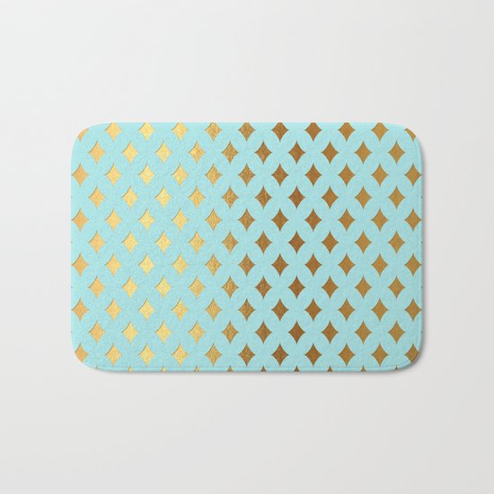 Queenlike- aqua and gold elegant quatrefoil ornament pattern Bath Mat
