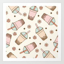 Bubble Tea, Boba Tea, Cute Pattern Art Print