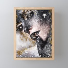 Beautiful Abstract Black and Gold Woman Portrait Framed Mini Art Print