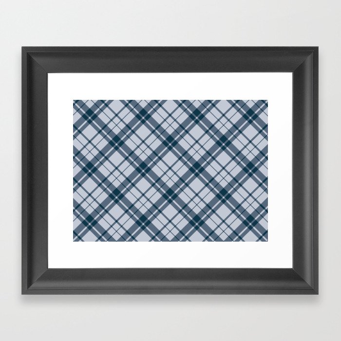 Blue gray diagonal gingham checked Framed Art Print