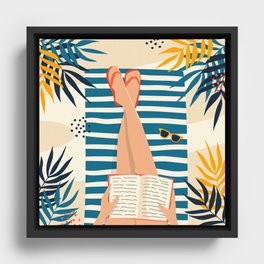 Beach reading Framed Canvas
