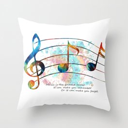 Music Is The Greatest Healer Colorful Art Throw Pillow