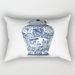 Blue & White Chinoiserie Cranes Porcelain Ginger Jar Rectangular Pillow