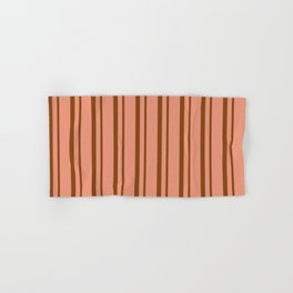 [ Thumbnail: Brown & Dark Salmon Colored Lined Pattern Hand & Bath Towel ]