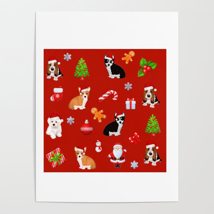 Christmas,festive puppies pattern Poster