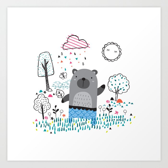 Bear In the Garden Art Print