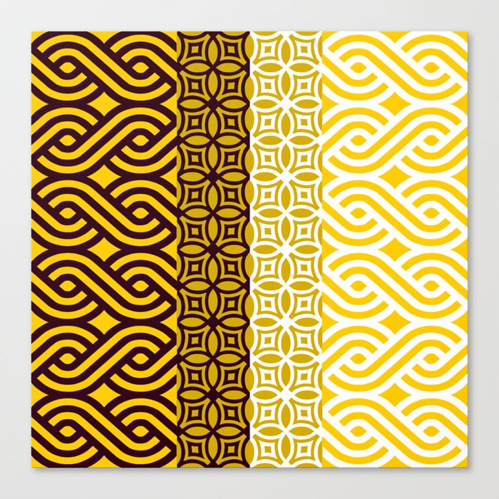 Yellow Plaits Pattern on Black and White Canvas Print