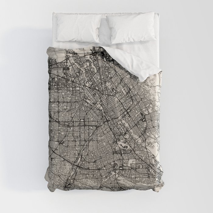 San Jose, USA - Black and White City Map - Minimal Aesthetic Duvet Cover