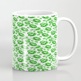 Two Kisses Collided Spring Green Lips Pattern On White Background Mug