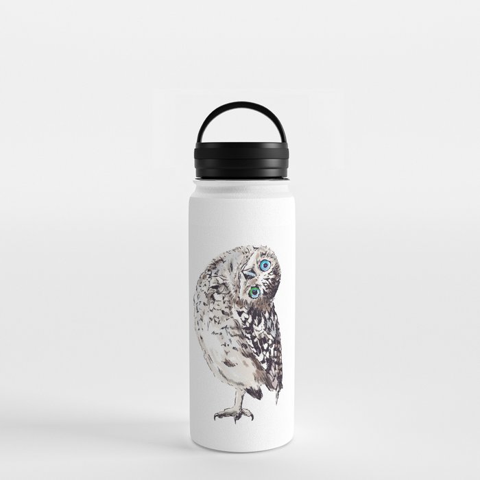 Funny owl looking at you watercolor illustration Water Bottle