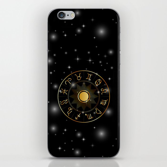 Zodiac astrology circle Golden astrological signs with moon sun and stars  iPhone Skin