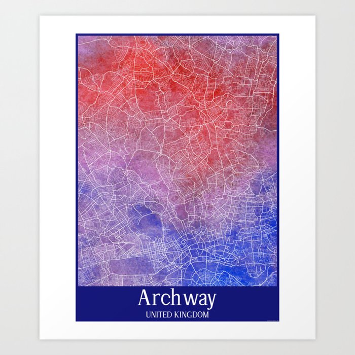 Archway city map in watercolor Art Print