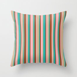 [ Thumbnail: Sienna, Light Sea Green, Tan & Light Pink Colored Stripes Pattern Throw Pillow ]