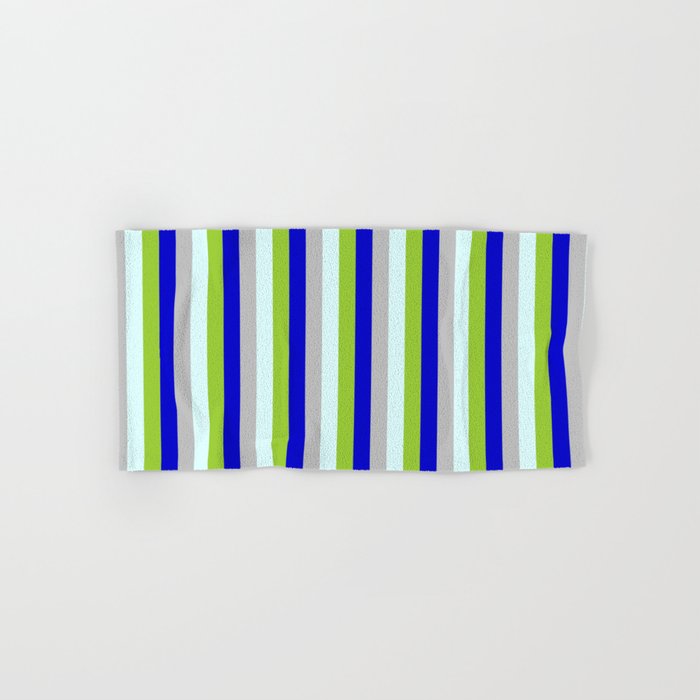 Blue, Green, Light Cyan, and Grey Colored Pattern of Stripes Hand & Bath Towel