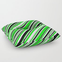 [ Thumbnail: Dark Sea Green, Lime, Lavender, and Black Colored Lines/Stripes Pattern Floor Pillow ]