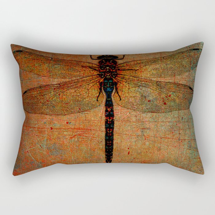 Dragonfly On Orange and Green Background Rectangular Pillow