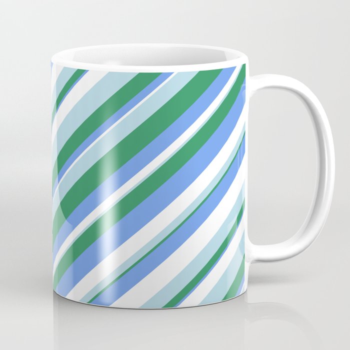 Sea Green, Cornflower Blue, White & Light Blue Colored Striped/Lined Pattern Coffee Mug