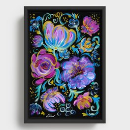 Colorful floral abstraction #3 acrylic painting , flower acrylic painting on a black background, Framed Canvas