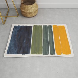 Minimalist Mid Century Color Block Color Field Rothko Navy Blue Olive Green Yellow Pattern by Ejaaz Haniff Area & Throw Rug