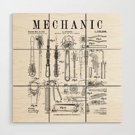 Mechanic Car Guy Garage Repair Tools Vintage Patent Print Wood Wall Art