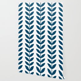 Blue Scandinavian leaves pattern Wallpaper