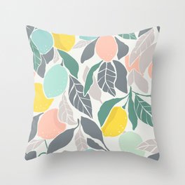 Sweet Lemon Trees Blue Pink and Yellow Throw Pillow